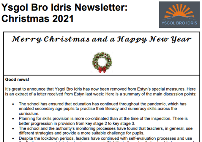 Ysgol Bro Idris Newsletter - Christmas 2021